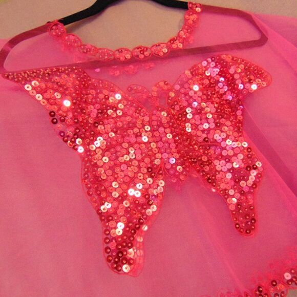 HANDMADE Pink Butterfly Sequin Crepe Netting Over the Shoulders Neck Wrap OS - Picture 2 of 11